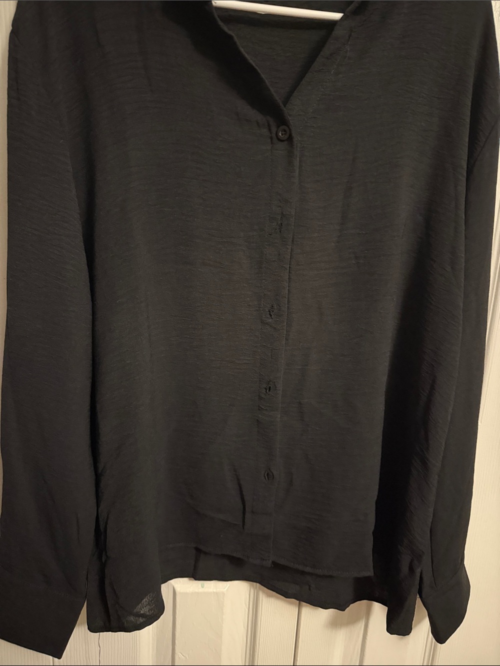 Black Button-Front Women's Blouse - - Picture 3 of 4